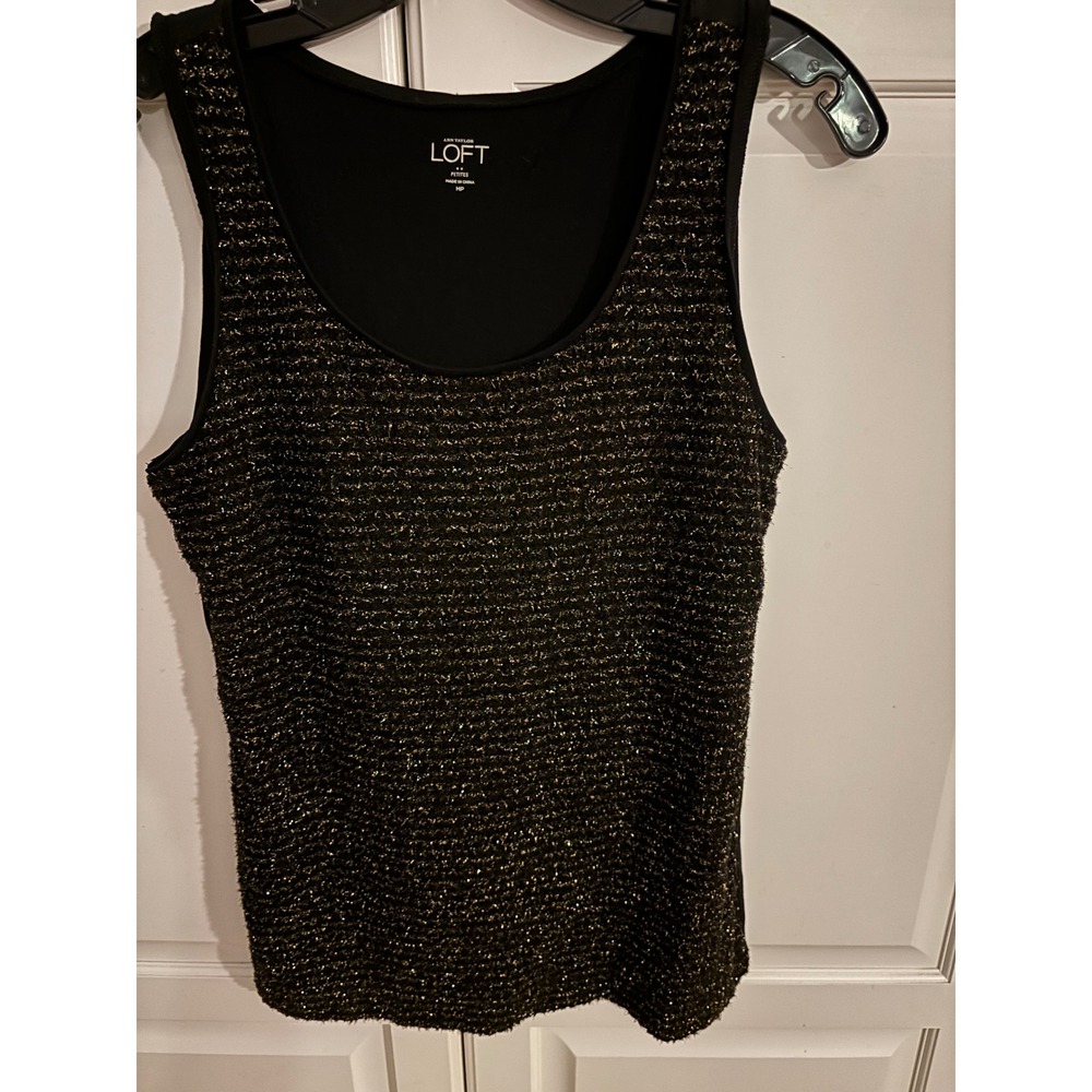LOFT Petite Tank Top Metallic‎ Gold Sparkle Black Sleeveless Party